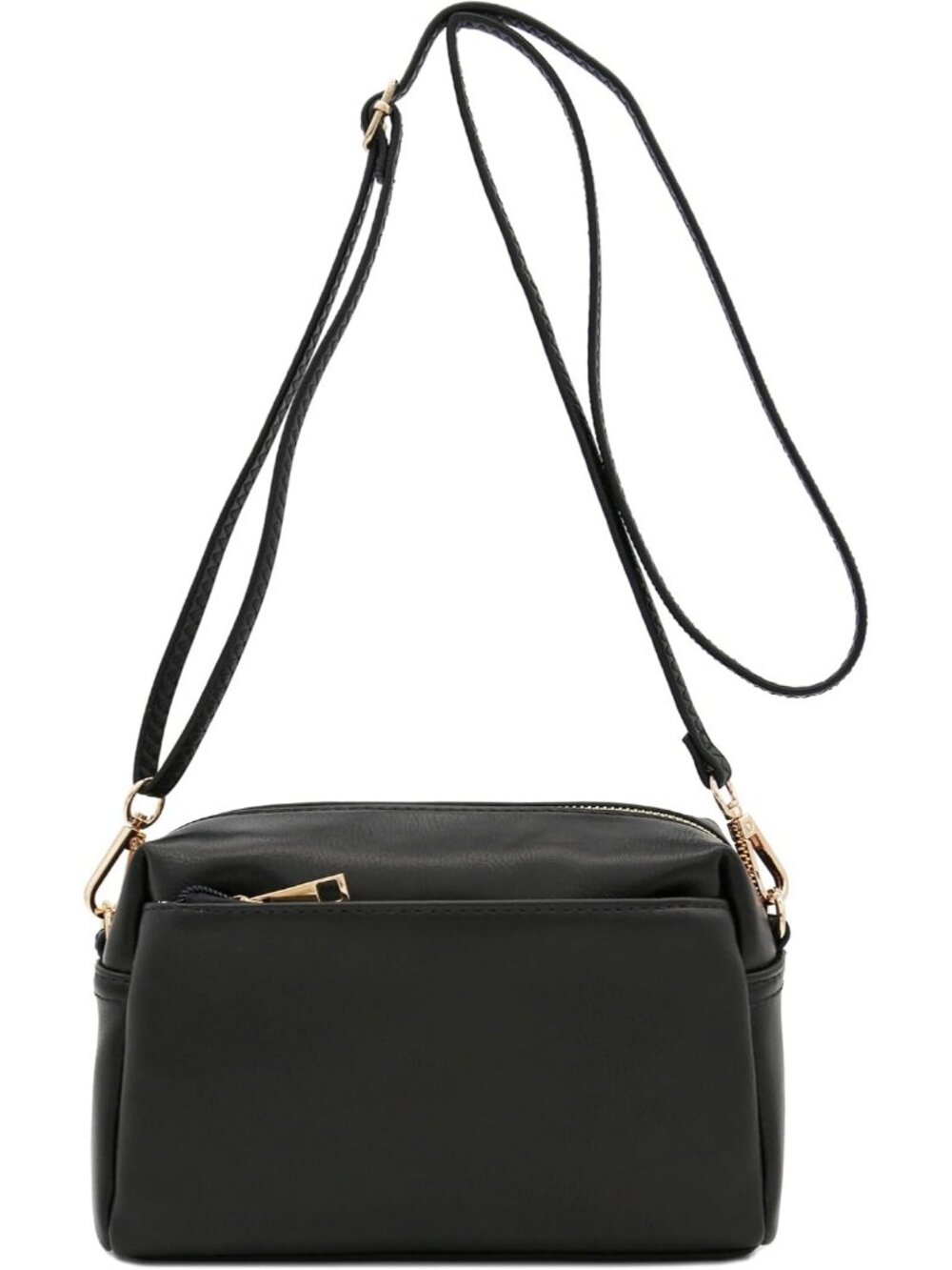 Women's Black Triple ZIP Small Lightweight Shoulder Purse Crossbody Bag